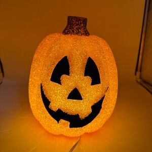 Vintage 1999 Kmart Melted Plastic Popcorn Pumpkin Light Up Jack O Lantern 10"